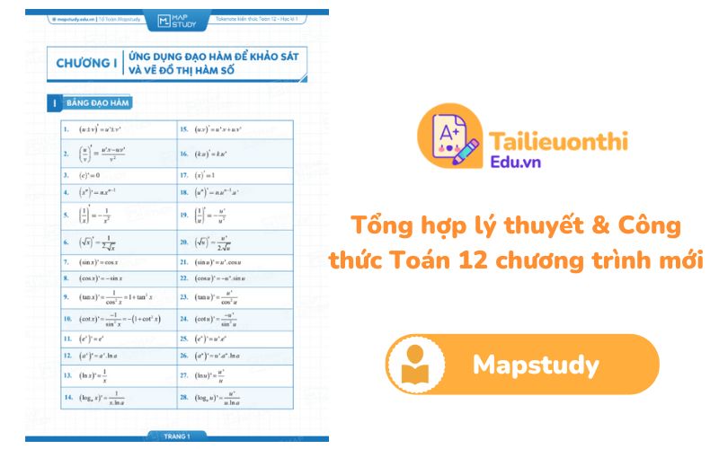 Tổng hợp lý thuyết  Công thức Toán 12 chương trình mới - Mapstudy